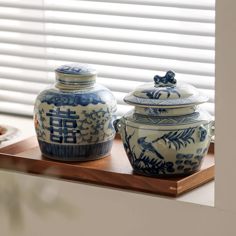 Blue and White Porcelain Flower Vase Chinese Wedding Pattern Flower Vesels Tea Ceremony Ceramic Jar Exquisite Hydroponic Bottle