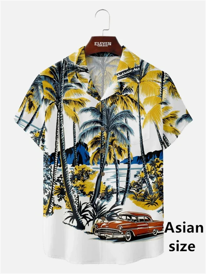 Fashion Trendy Coconut Tree Printing Shirt Men Women Summer Casual Short-sleeved Shirt For Holiday Loose Harajuku Blouse Street