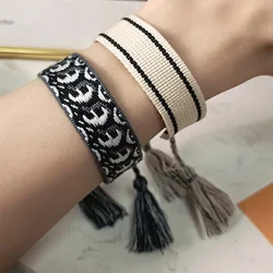 Bohemia Embroidery Pattern Woven Tassel Bracelet For Women Handmade Adjustable Rope Braided Bracelet Retro Fashion Jewelry Gift