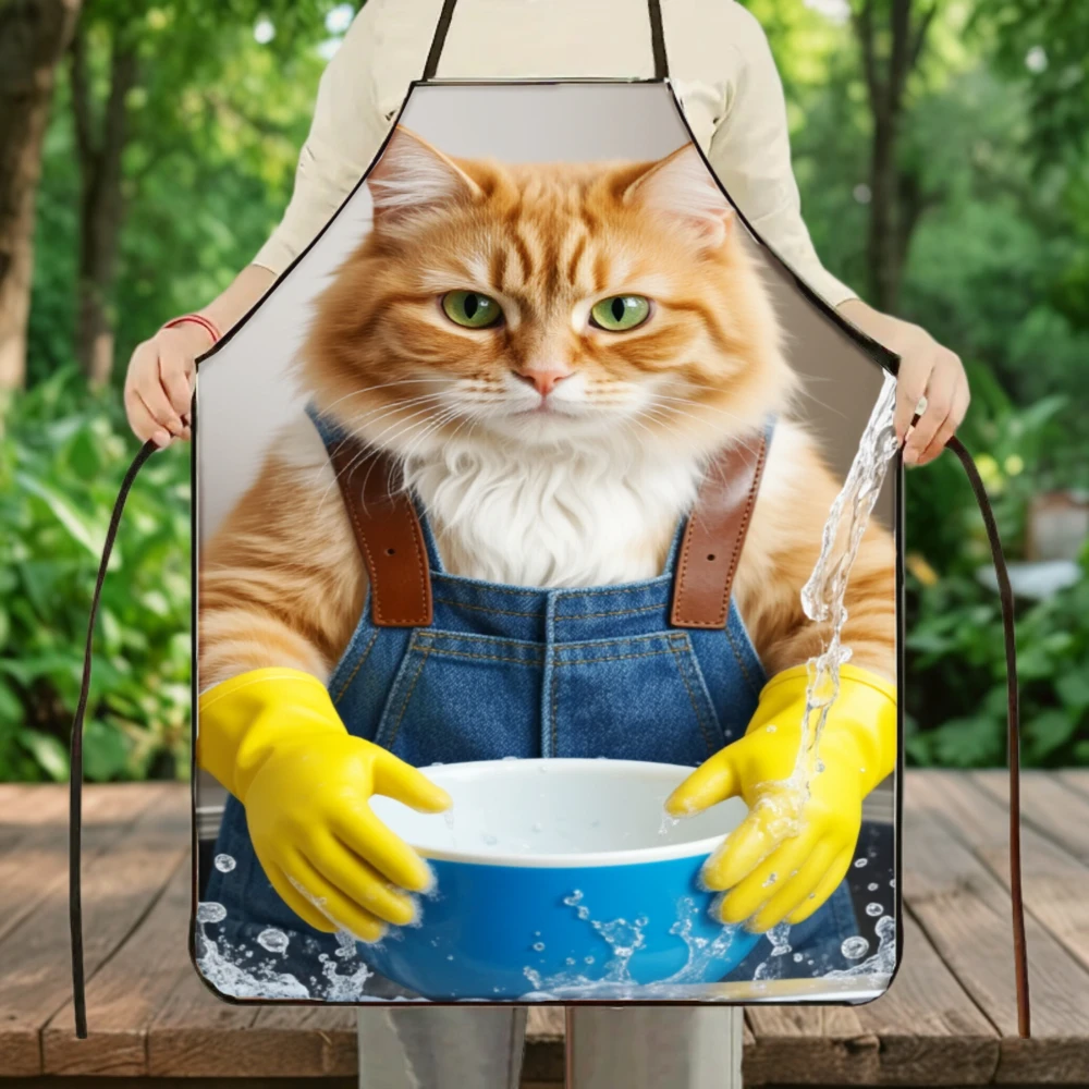 Mom'S Home Cooking - Avental Engraçado de Gato Laranja Limpando