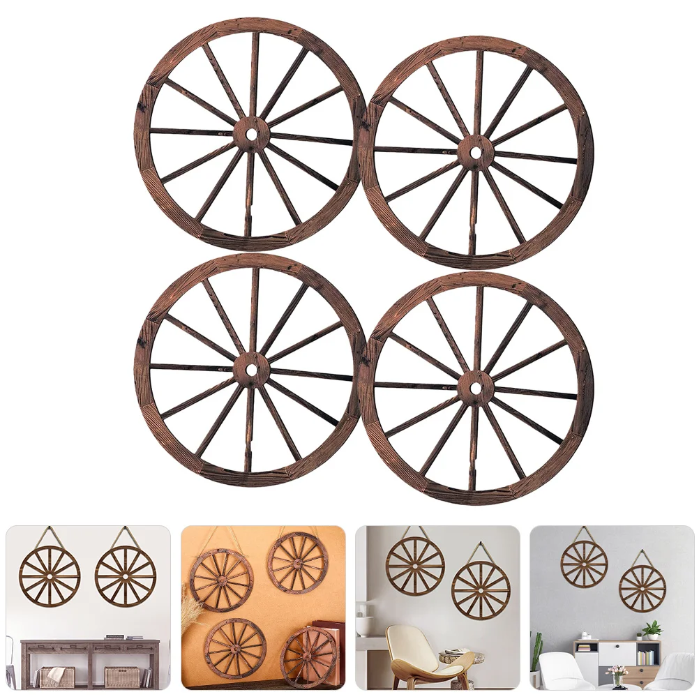 

4Pcs Vintage Wooden Wheel Hanging Decor Rustic Wagon Wheel Pendant Lightweight Indoor Wall Art Decoration Party