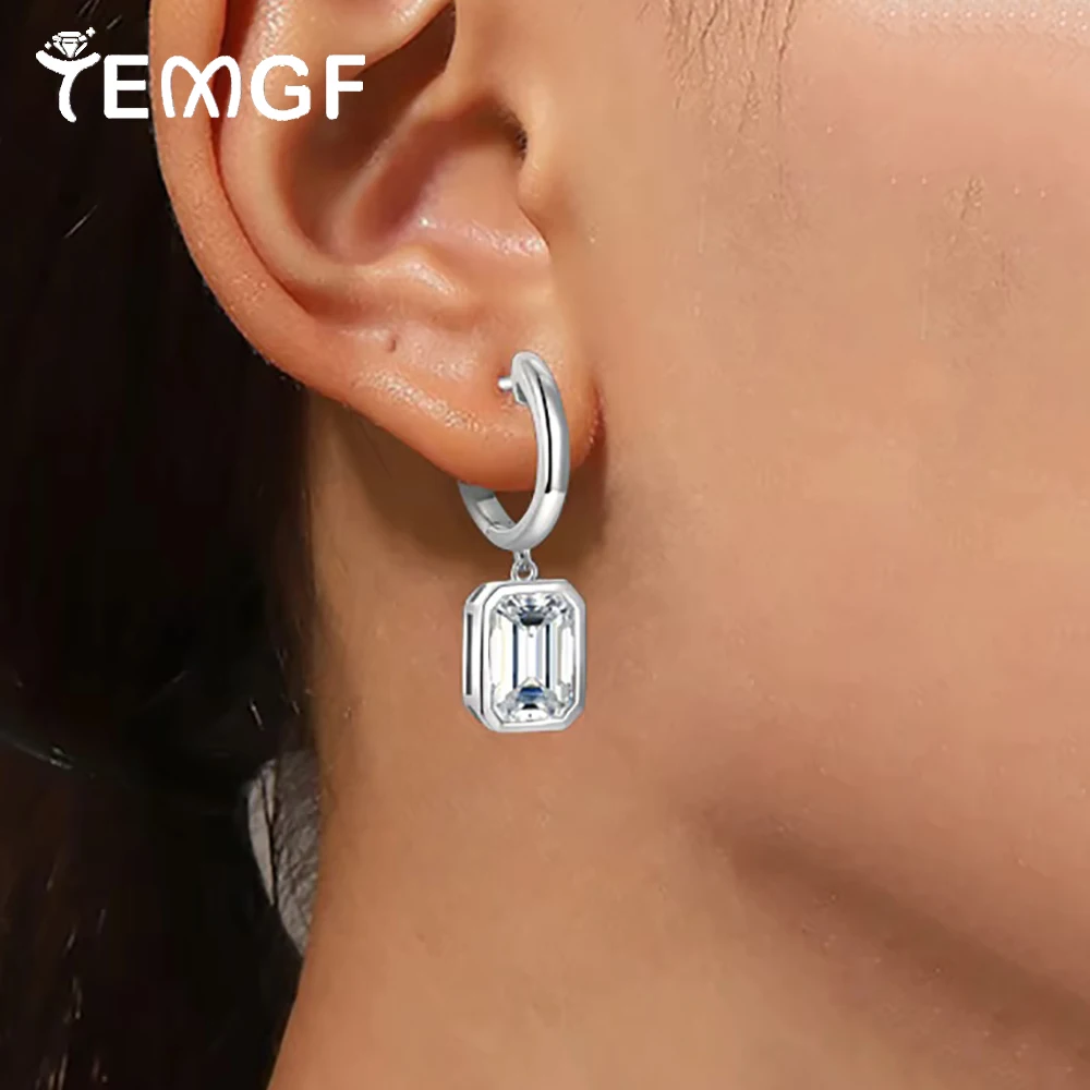 

TEMGF Emerald Cut Moissanite Drop Stud Earrings for Women GRA Certified 925 Silver 18K Plated Classic Fine Ear Hoop Jewelry