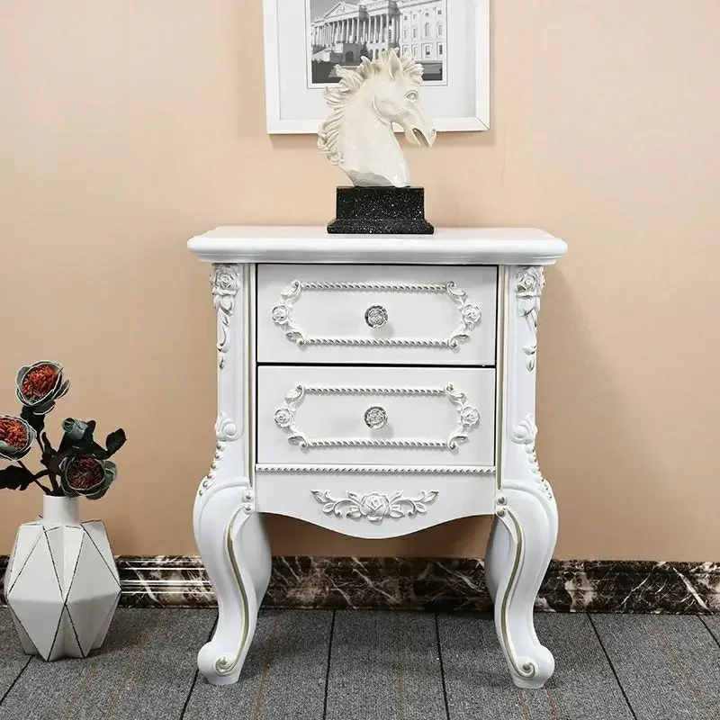 Bedside Table European Style Bedroom Modern Light Luxury French Style Small Apartment Engraved Painted Multi-functional Locker