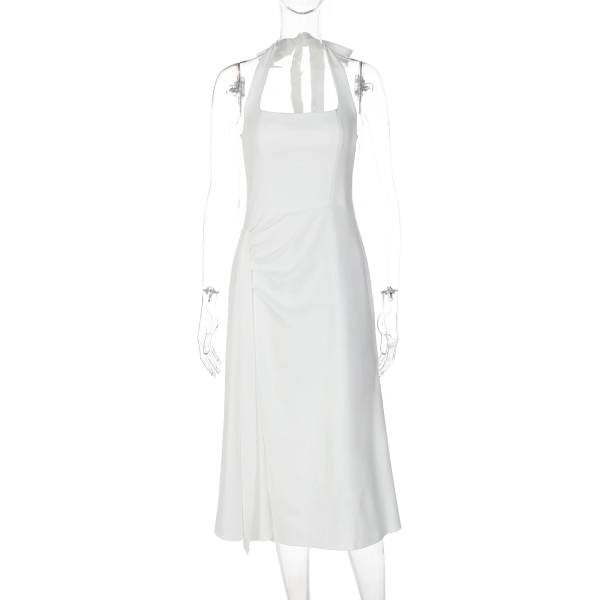 Hugcitar Modisches Kleid mit quadratischem Ausschnitt, einfarbig, rückenfrei, gerüscht, Bandage-Stil, sexy Midi-Abschlussballkleid, Sommerkleidung für Damen, Abendparty, Urlaub – Detail 2