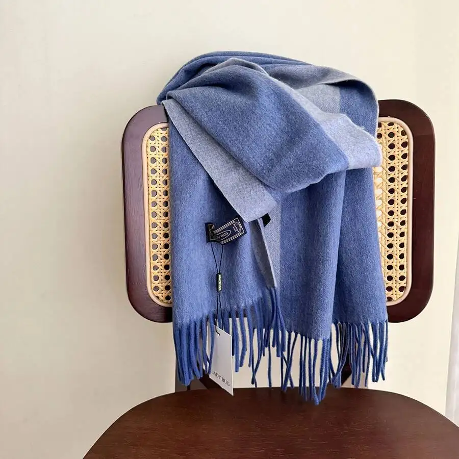 

Шерстяной шарф хорошего качества, модный двухцветный женский зимний шейный платок, длинный легкий теплый шаль унисекс, глушитель, подарок для влюбленных