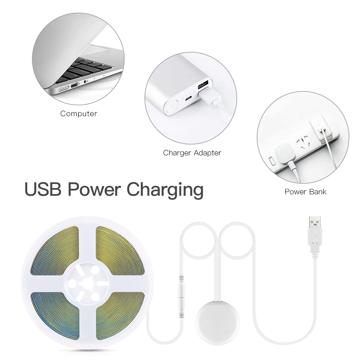 Penetrable 25mm Wood Panel Smart Touch Sensor Dimmable COB LED Strip USB 5V Hand Sweep Control Flexible LED Tape Lamp Lighting