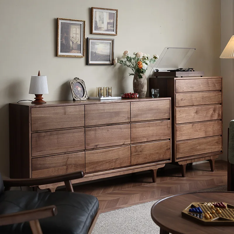 

Customizable black walnut Nordic simple solid wood chest of drawers medieval small apartment living room bedroom storage cabinet
