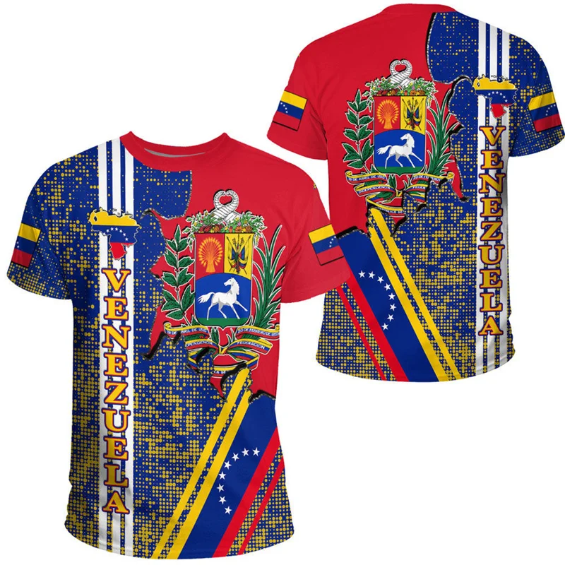 Fashion 2024 Men's T-shirt Venezuela Flag Print T Shirts Men Clothes Oversized Casual Short Sleeve Streetwear Sports Jersey Tops