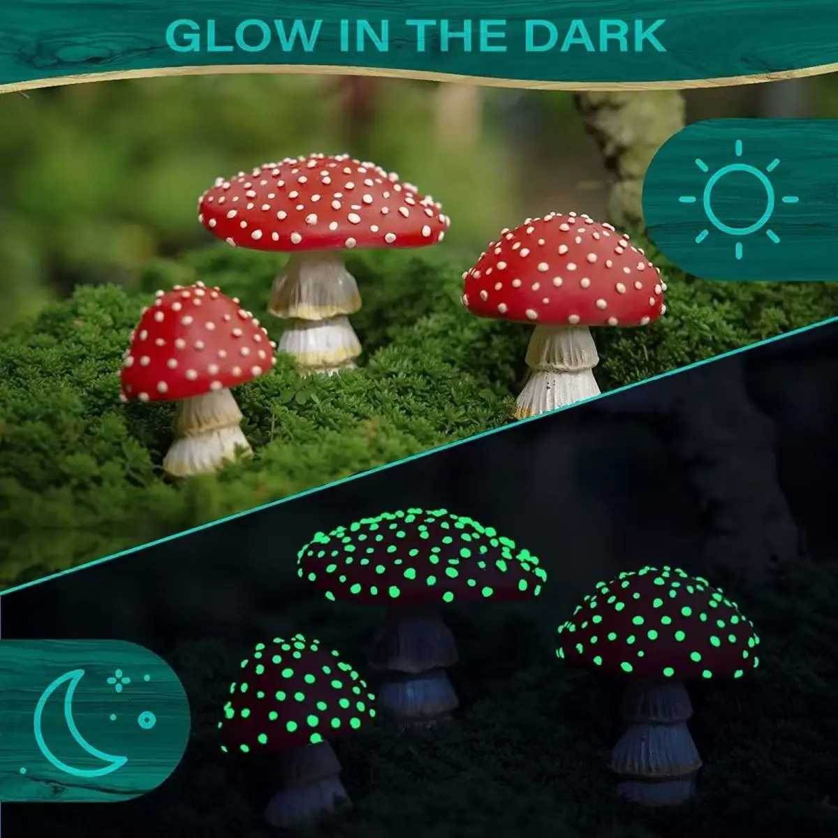 

Mini Mushroom Glow in The Dark Resin Craftsairy Garden Miniatures Garden OrnamentTerrarium Fiqurines Decor DIY Dollhouse