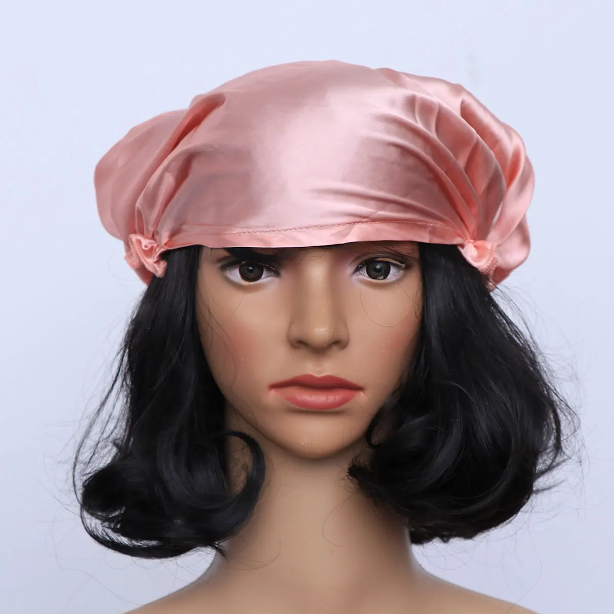 قبعة شعر حريرية للنوم الليلي وردي فاتح قابل للتعديل بشريط مرن سريع الجفاف لتجفيف الشعر ومنشفة سريعة #4