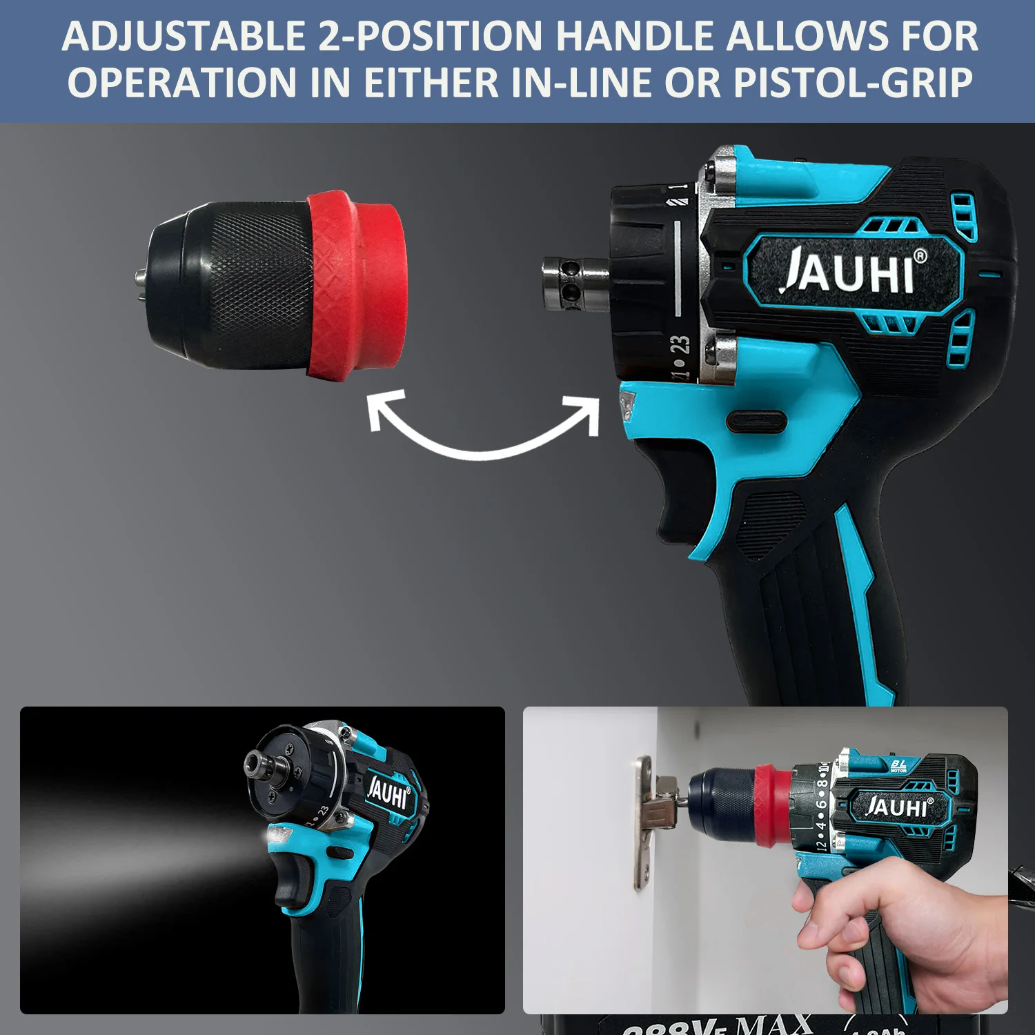 JAUHI 18V Brushless 2in1 Cordless Electric Drill Electric Screw Multifunction Repair Tool Drill  Screwdriver FOR Makita Battery