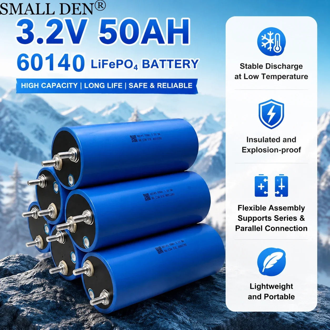 

Grade A 3.2V 50Ah LiFePo4 Battery 60140 12V 24V 5C - Energy storage power source for motorcycles and camping trips, solar power.