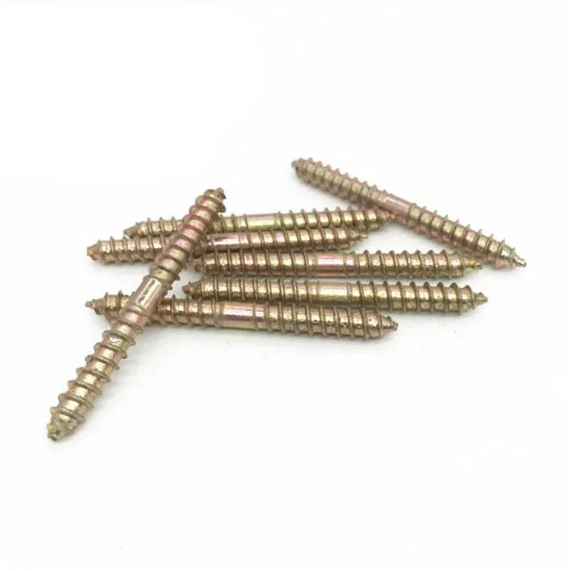 20-50pc M4 M5 M6 25--70mm Hanger Bolts Double Thread Self-Tapping Screws Wood Furniture Fixing Screws Color Zinc Plated