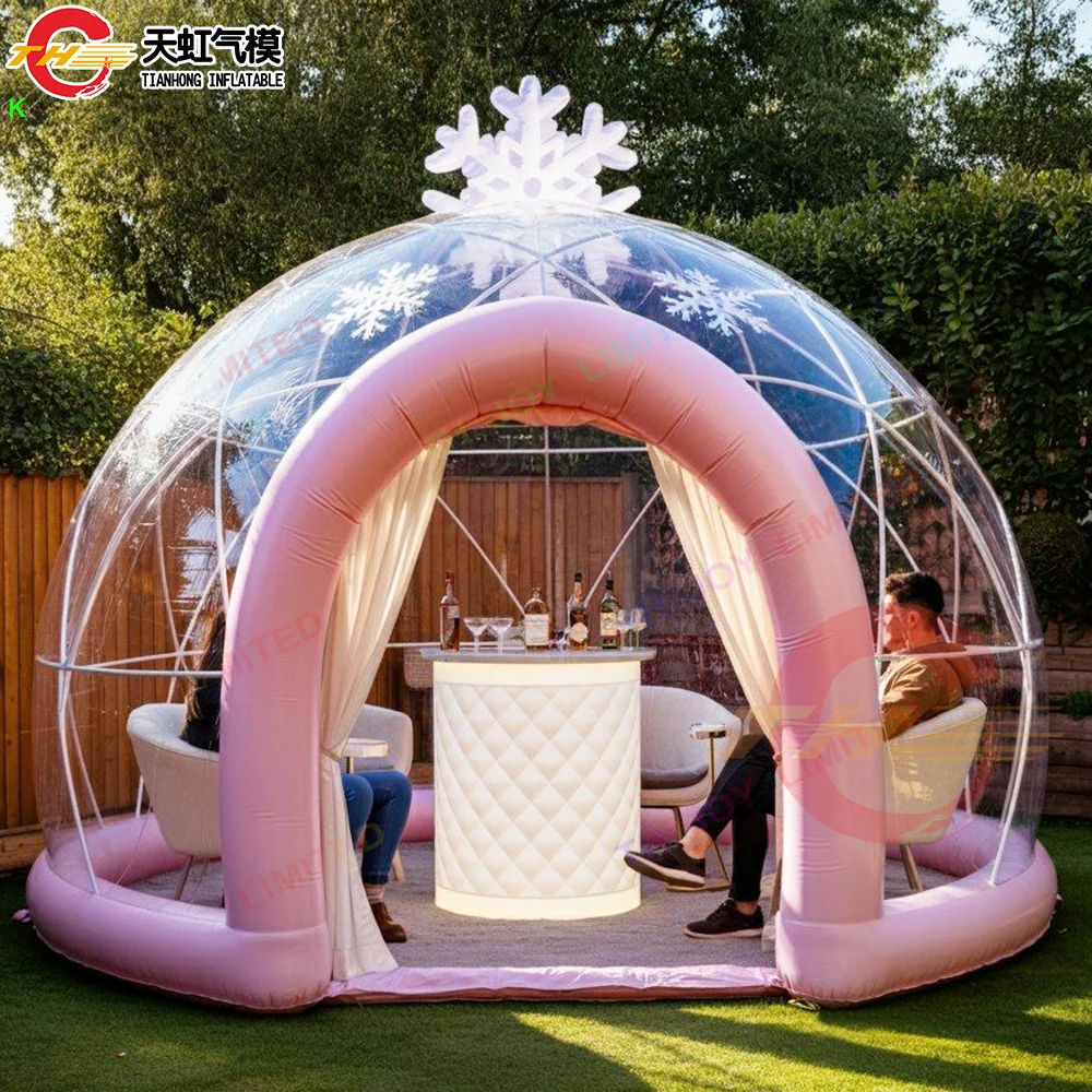 Tienda de campaña inflable transparente con iluminación LED para fiesta de carnaval al aire libre, barra de hielo hinchable, envío rápido