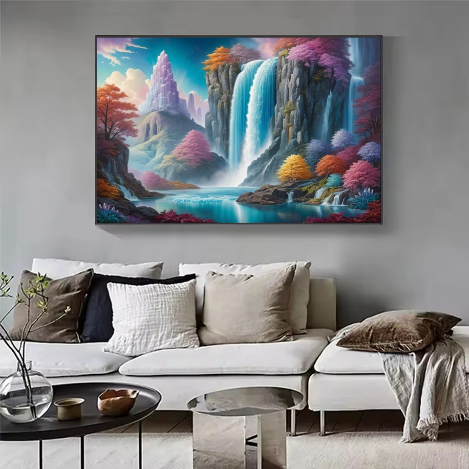 5D DIY New Diamond Painting Landscape Waterfall Sakura Full Round Diamond Mosaic  Embroidery Kit Rhinestone Home Art Decoration