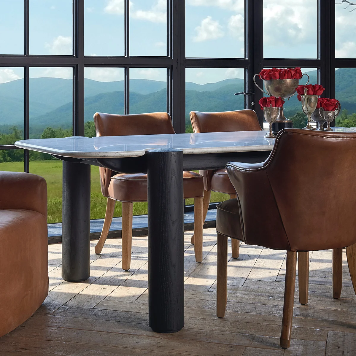 ！@Nordic Luxury Retro Creamy Style Solid Wood Marble Dining Table Set  Black Modern Minimalist Rectangular Dining Table