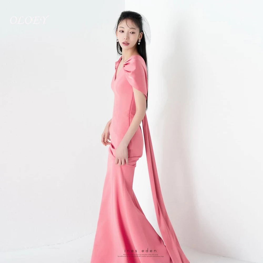 

OLOEY Elegant Pink Korea Wedding Dress Photo Shoot V-Neck Mermaid Wedding Guest Gowns Long Draped 웨딩드레스
