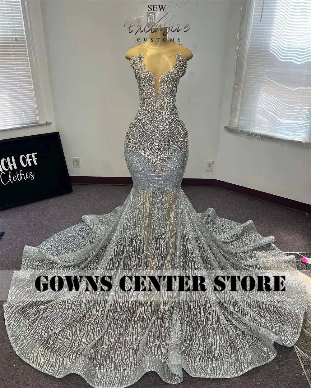 Illusion Silver Mermaid Junior Prom Dresses 2025 Luxury Gowns Black Girs O Neck Formal Occasion Dress Cocktail Customized