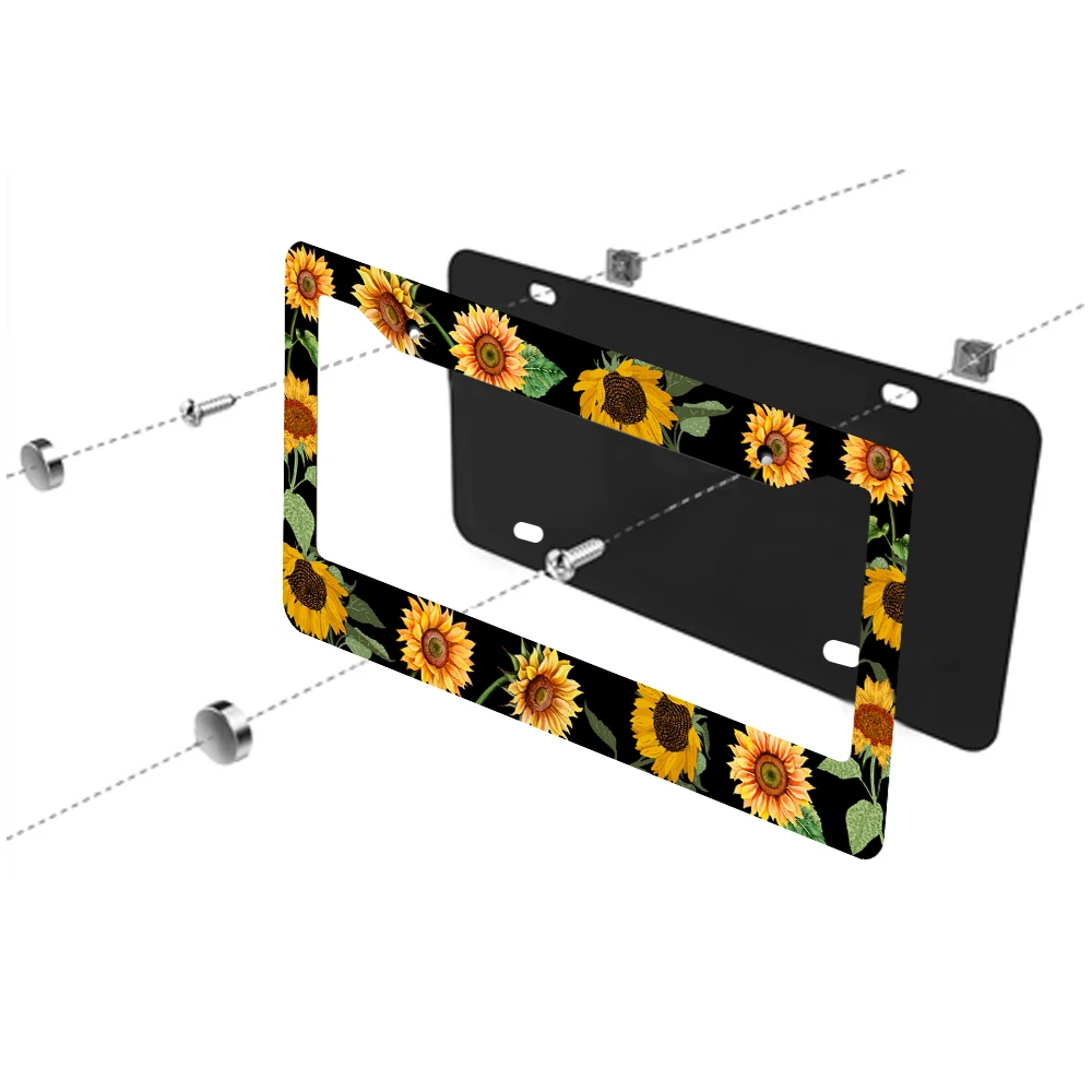 1 قطعة زهور عباد الشمس لوحة ترخيص PrameAluminium مقاوم للصدأ قطع غيار السيارات لوحة ترخيص مسامير الزخرفية تناسب القياسية 2 ثقوب