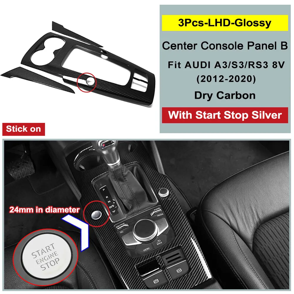 Autocollants de garniture de panneau de changement de vitesse pour Console centrale en Fiber de carbone véritable, pour Audi A3 S3 RS3 8V 2012 – 2020, accessoires d'intérieur de voiture