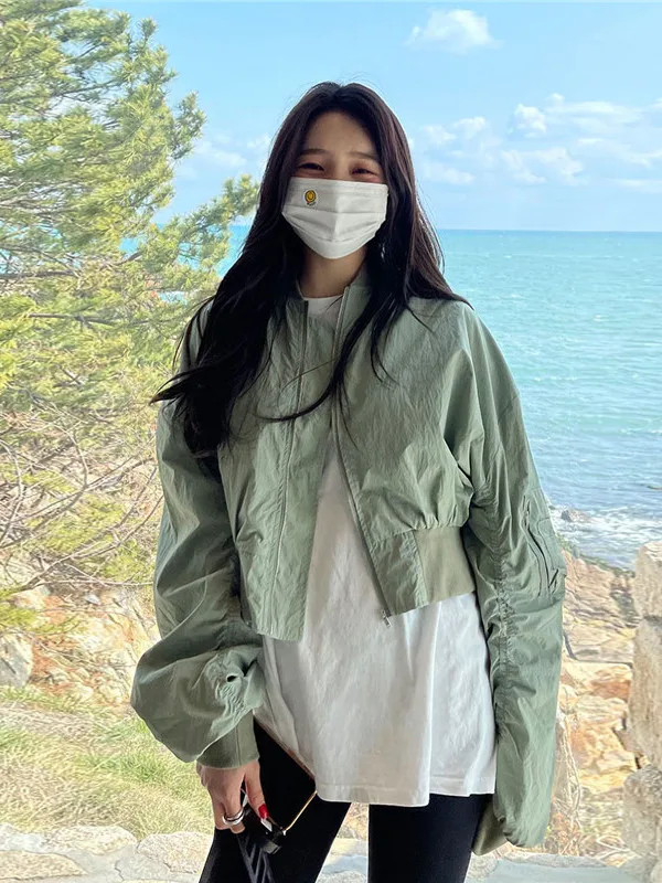 

Short Ins Style Women's Jacket Spring Autumn 2026 Fashionable Long Sleeve Retro Hong Kong Style Outerwear Lazy Chic Nylon