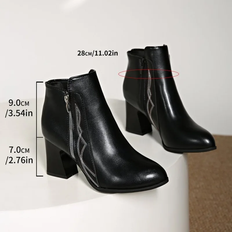 

2026 New Autumn Ladies Boot Coarse Heeled Outdoor Nonslip Shoe Retro Zipper Fashion Boots Comfort Casual Women's Shoes Botas 43