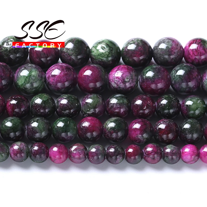 6 8 10 12mm Colorful Tourmaline Jades Stone Round Loose Beads for Jewelry Making DIY Bracelet Necklace Accessories 15