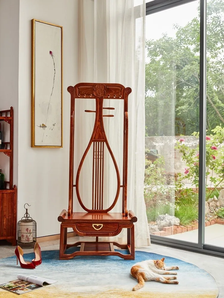 New Chinese style, coat rack floor-to-ceiling hanger, shoe change stool, coat rack integrated