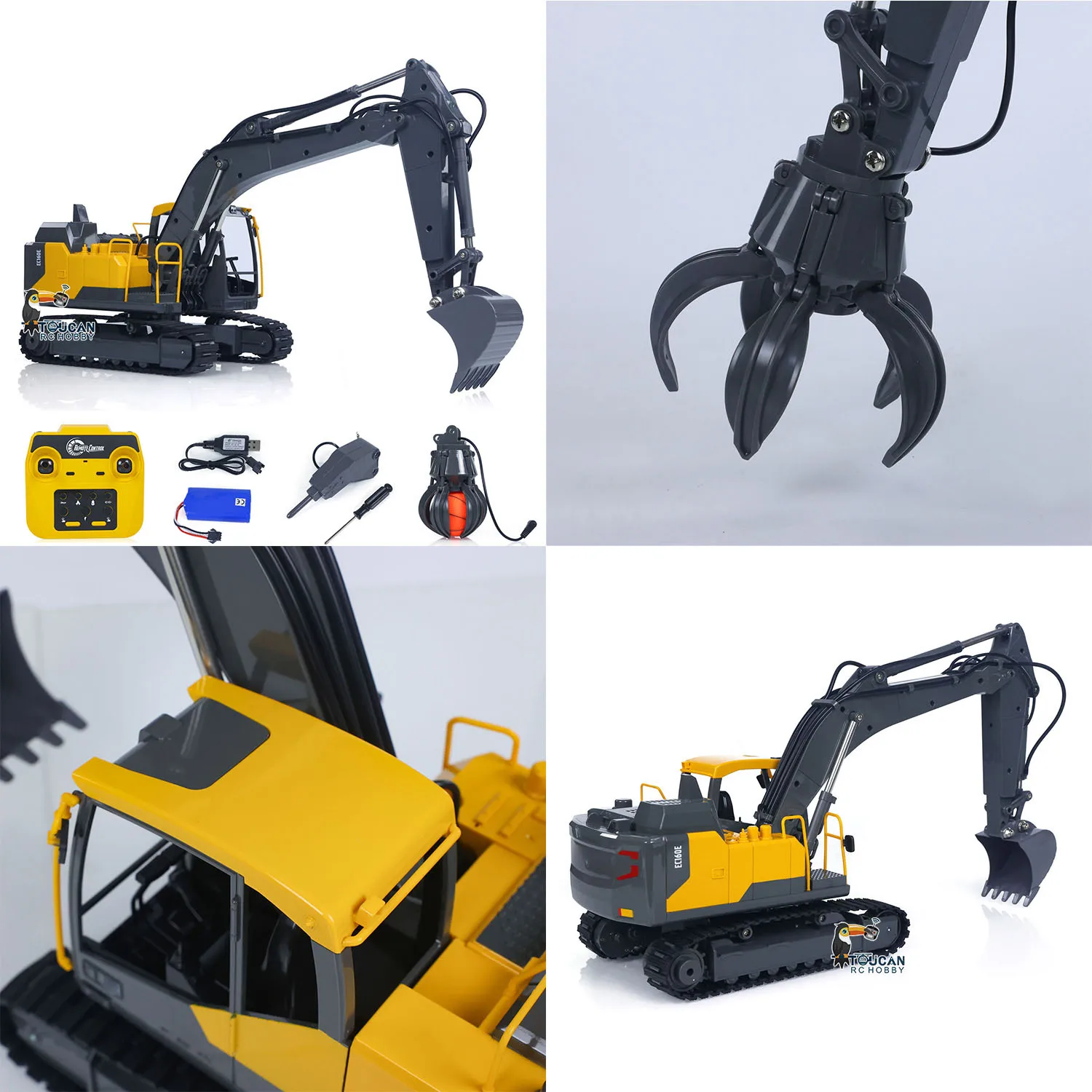 

1/16 DoubleE E598 003 Электрический подъемный радиоуправляемый экскаватор Металл 2 рычага Пульт дистанционного управления Готовый экскаватор Молоток Ковш Коготь 360 ° Вращающийся