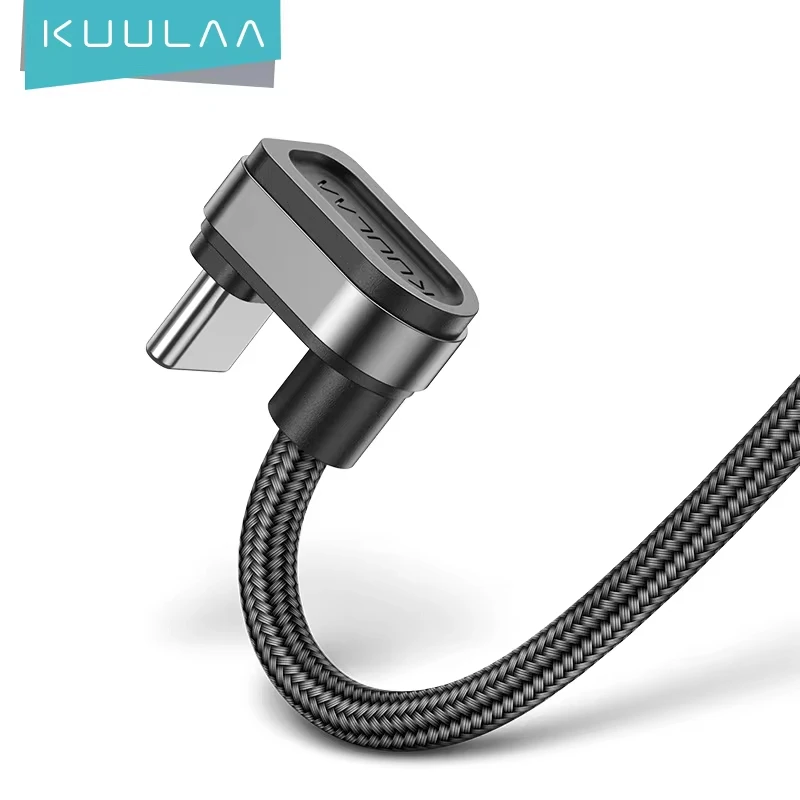 KUULAA 나일론 USB C 타입 케이블, 180 도 고속 충전 휴대폰 충전기 케이블, 아이폰 16 15 14 샤오미 삼성 USB 코드