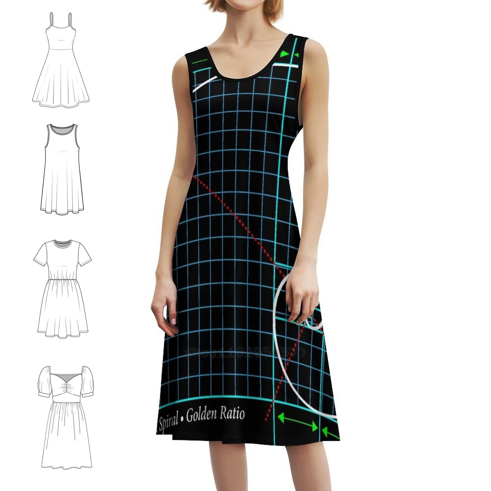 النسبة الذهبية فيبوناتشي دوامة اللون رسم فستان عطلة مثير للنساء حفلة الشاطئ عيد ميلاد فستان قصير نسبة ذهبية #1