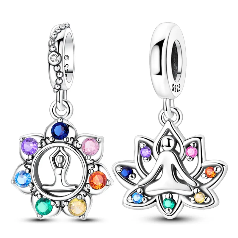 925 Sterling Silver Yoga Lotus Pendant Charms Bead Fit Original Bracelet Women DIY Jewelry Gift Accessories