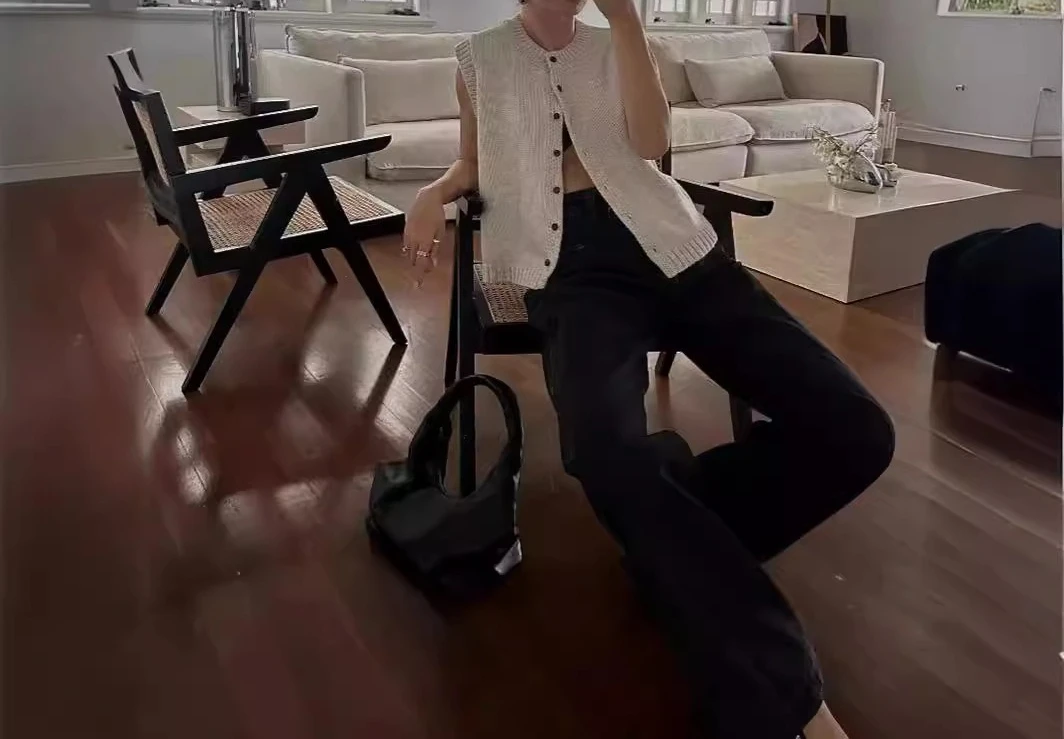 Knitted Vest Vest Casual Maillard Style Versatile Single-breasted Knitted Cardigan Top for Women