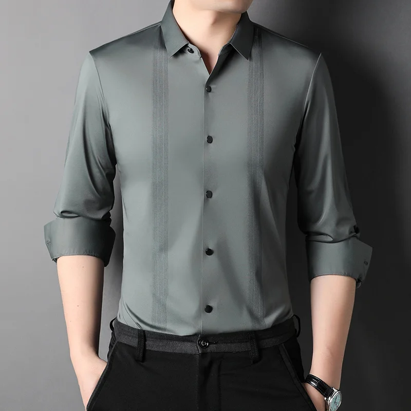 Top Grade Brand Men Dress Shirt 2023 New Spring Smart Casual Classic Solid Color Slim Fit Shirts