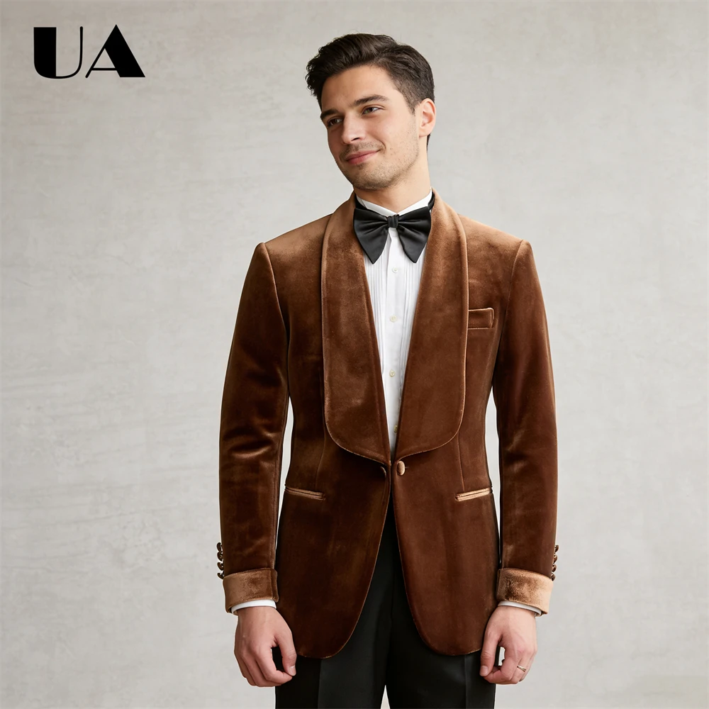 남성용 원버튼 캐주얼 스마트 벨벳 수트 재킷, 와이드 숄 칼라, 다양한 색상, 디너 파티 수트 의상, 맞춤 사이즈