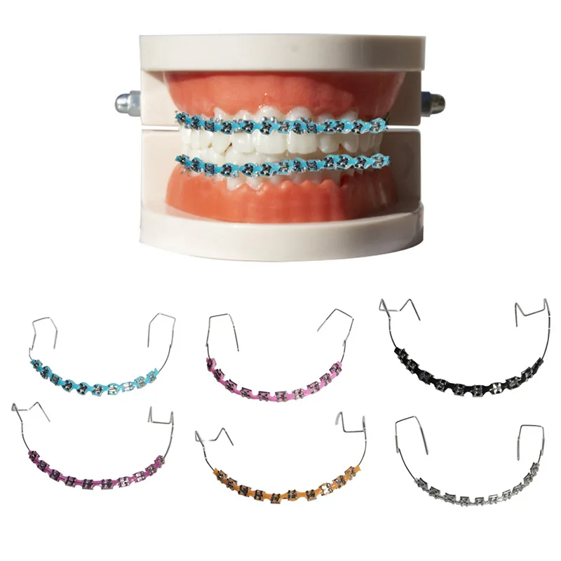 Fashion Braces 1 Pair Colorful Temporary Tooth Decoration With Metal Wires Metal Bracket Orthodontic Ligature Ties High Quality