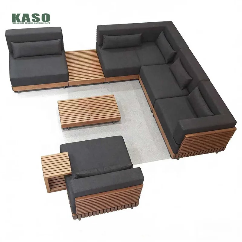 Modern Garden Poolside Patio Furniture Set Waterproof Hotel Modular Sectional Resort Luxury Furniture Teak Wood Outdoor Sofa Set