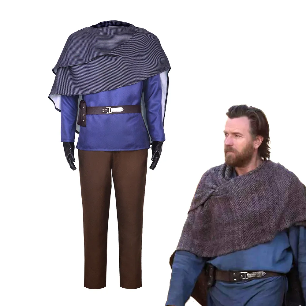 

Men Obi Wan Kenobi Cosplay Halloween Costume New Style Superhero Jedi Role Play Navy Suit for Adults Party Carnival or Stage