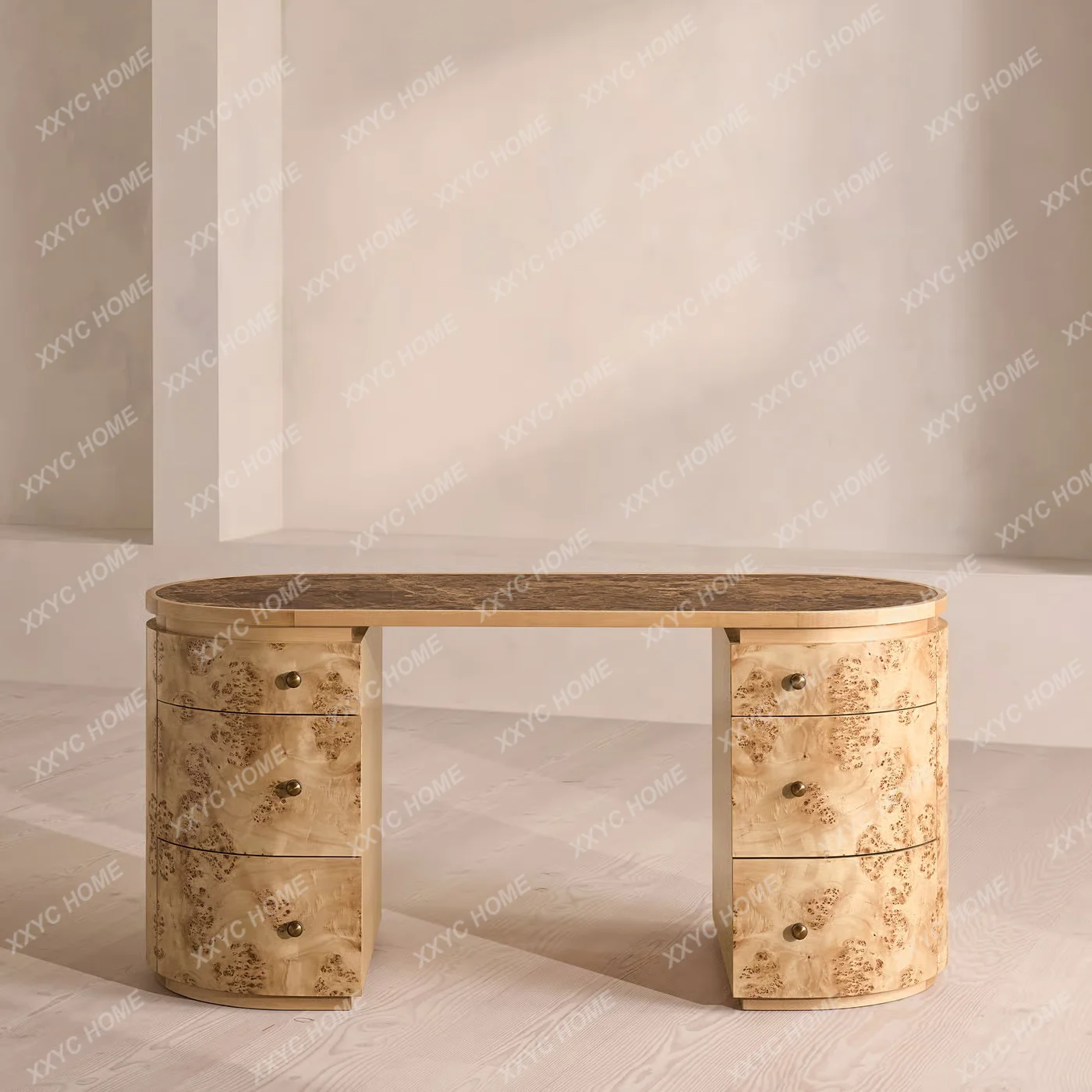 Medieval style tree tumor bark luxury stone  retro art natural marblehome writing desk computer