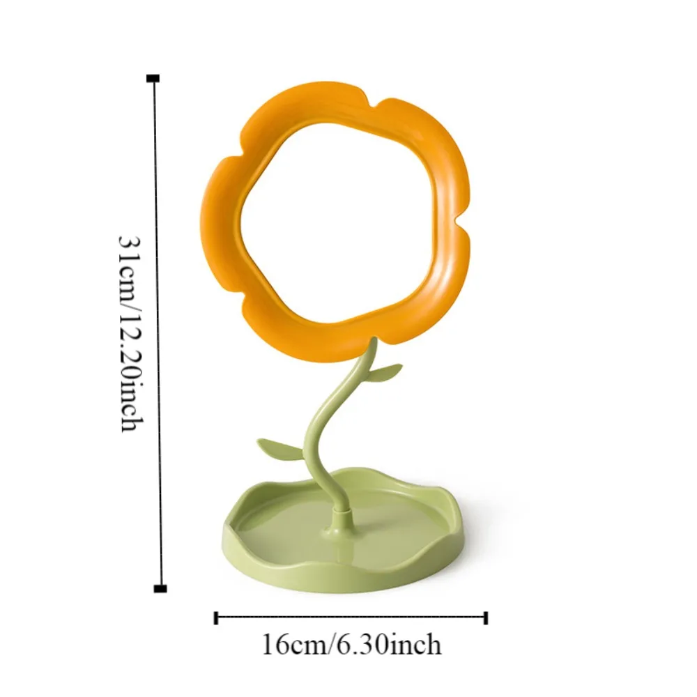 Lindo espejo de tocador en forma de girasol, espejo de maquillaje de escritorio desmontable de alta definición, espejo de mesa de flores clásico para dormitorio