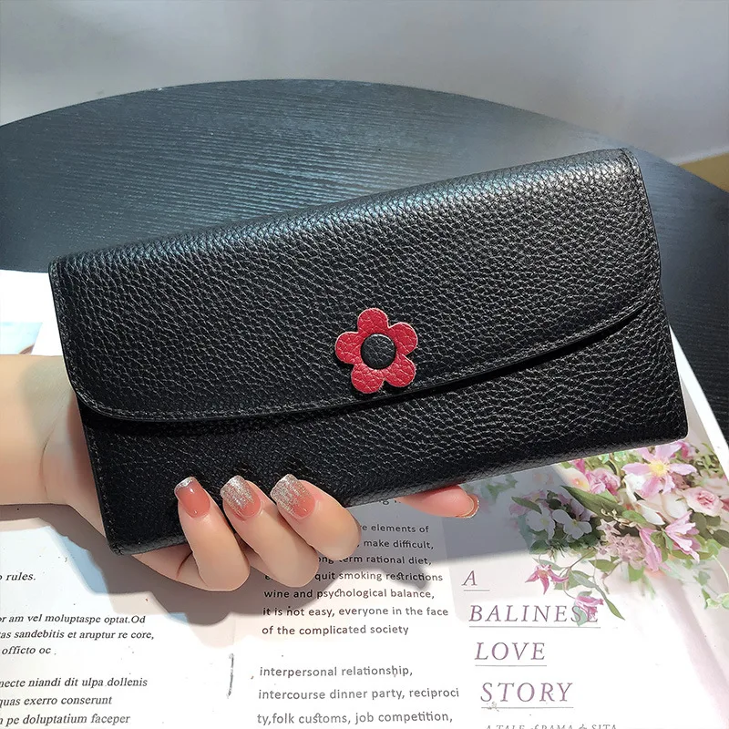 New Fashion Genuine Leather Purse for Women Long Wallet ID Card Holder iPhone Holder Portable Cards Organizer