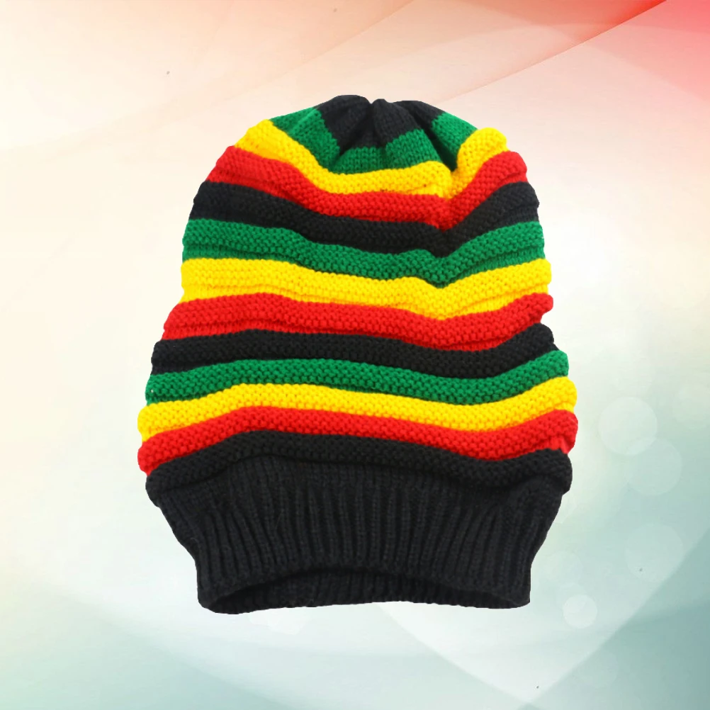 

Rainbow Striped Knit Hat 56-60Cm Adjustable Warm Winter Beanie For Man Woman Fashion Headwear Outdoor Indoor Gift Festival