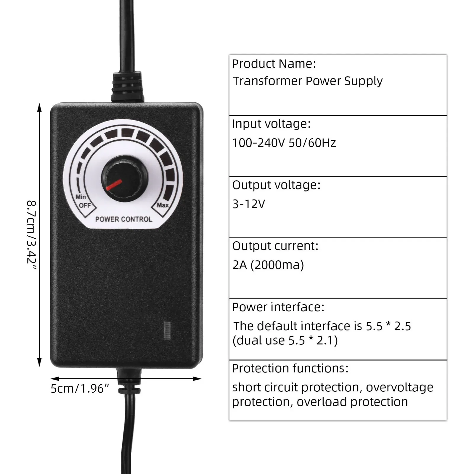 Adjustable Power Supply Adapter 3V 5V 6V 9V 12V 15V 18V 19V 20V 24V 2A 3A 5A with Display Screen Voltage Regulated Hoverboard