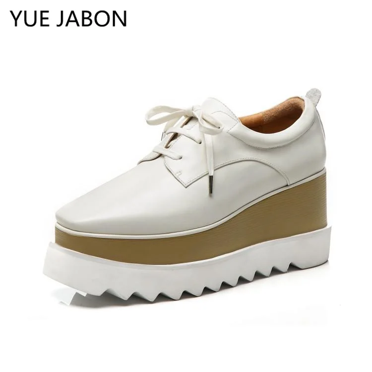 

White Chunky Sneakers Women Real Leather Platform Fashion British Style Casual Shoes Comfortable Ladies Shoes Zapatos De Mujer