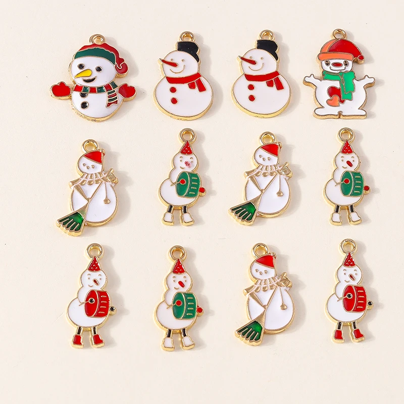 20 Stück gemischte Cartoon-Emaille-Weihnachts-Schneemann-Anhänger für Schmuckherstellung, Ohrhänger, Halsketten, DIY-Bastelzubehör, Geschenk – Detail 8
