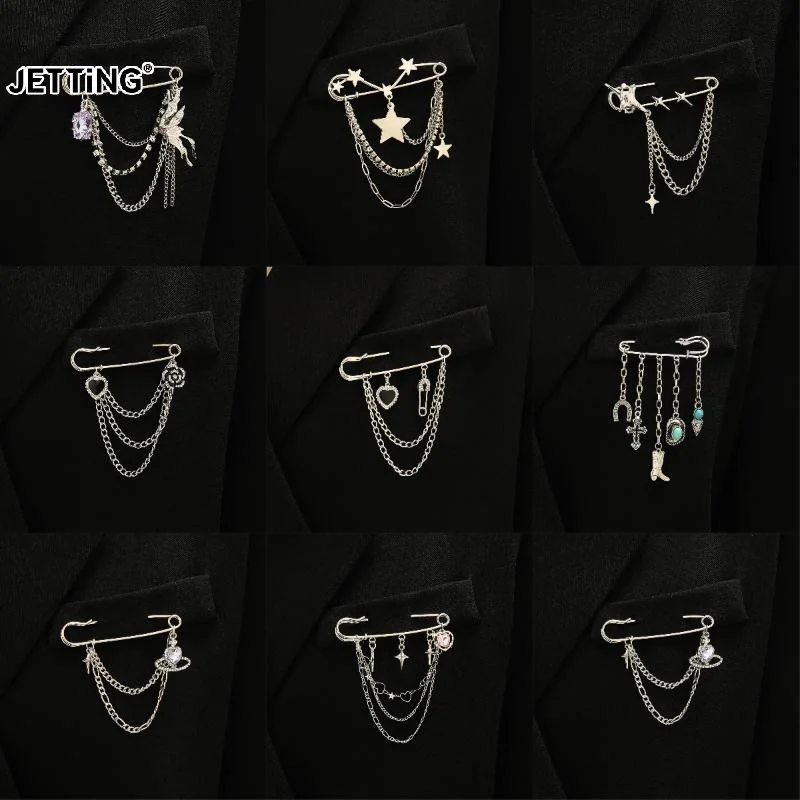 Metal Butterfly Chain Brooch Women Men Suit Decoration Tassel Chain Korean Style Metal Beads Pin Clothing Accessories Jewelry