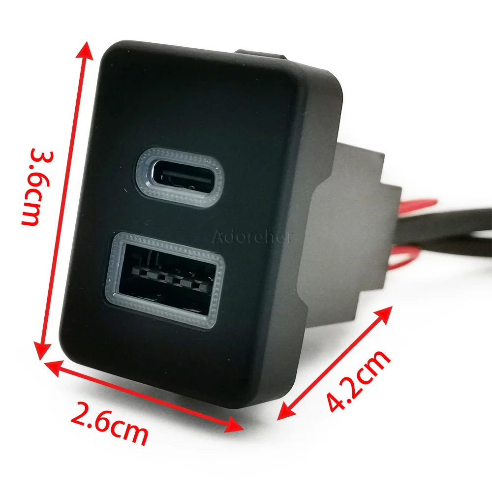 Red LED New Car USB Charger PD Fast Charger QC 3.0 Dual Fast Charger TYPE C Adaptor Button Fit for Ford Transit Accessories