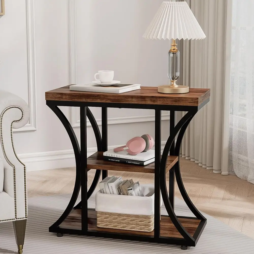 

Rustic Brown 3-Tier Storage End Table for Living Room and Bedroom, Suitable for Small Spaces