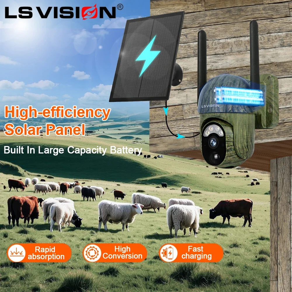 LS VISION 4MP 4G Solar Security Camera Wireless Outdoor WiFi Human/Animal Detection 2-Way Talk IP66 Waterproof Wildlife Camera