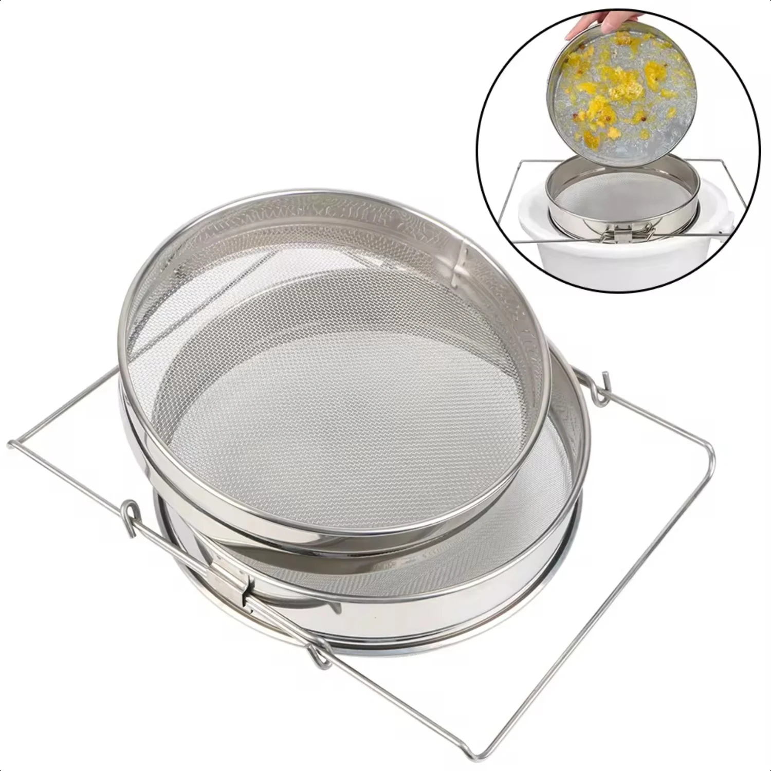 

New High-Quality Stainless Steel Double Sieve Strainer Beekeeping Net Impurity Filter - Essential Garden Beekeeping Special Too